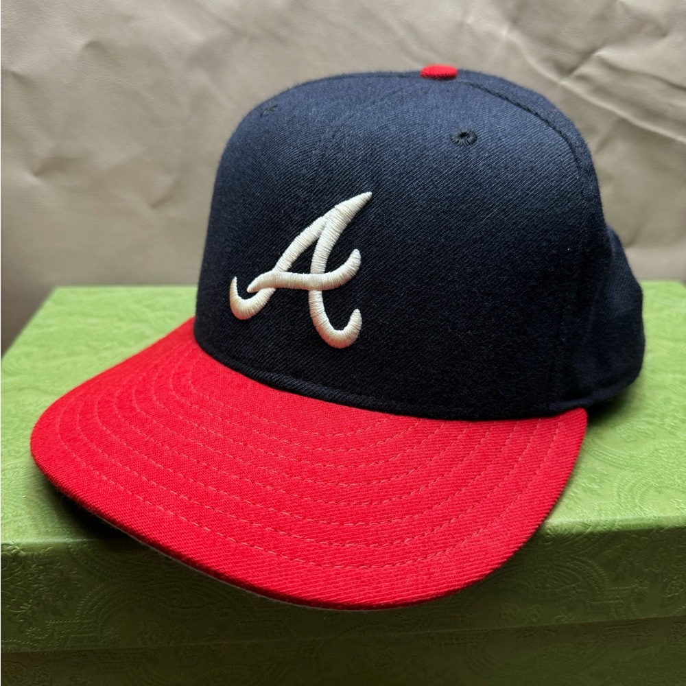 Atlanta Braves Wool Hat Blue Red MLB Baseball Cap Fitted 7 1/8 New Era 59FIFTY